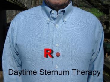 Example of a biomagnet worn on a shirt at the sternum
